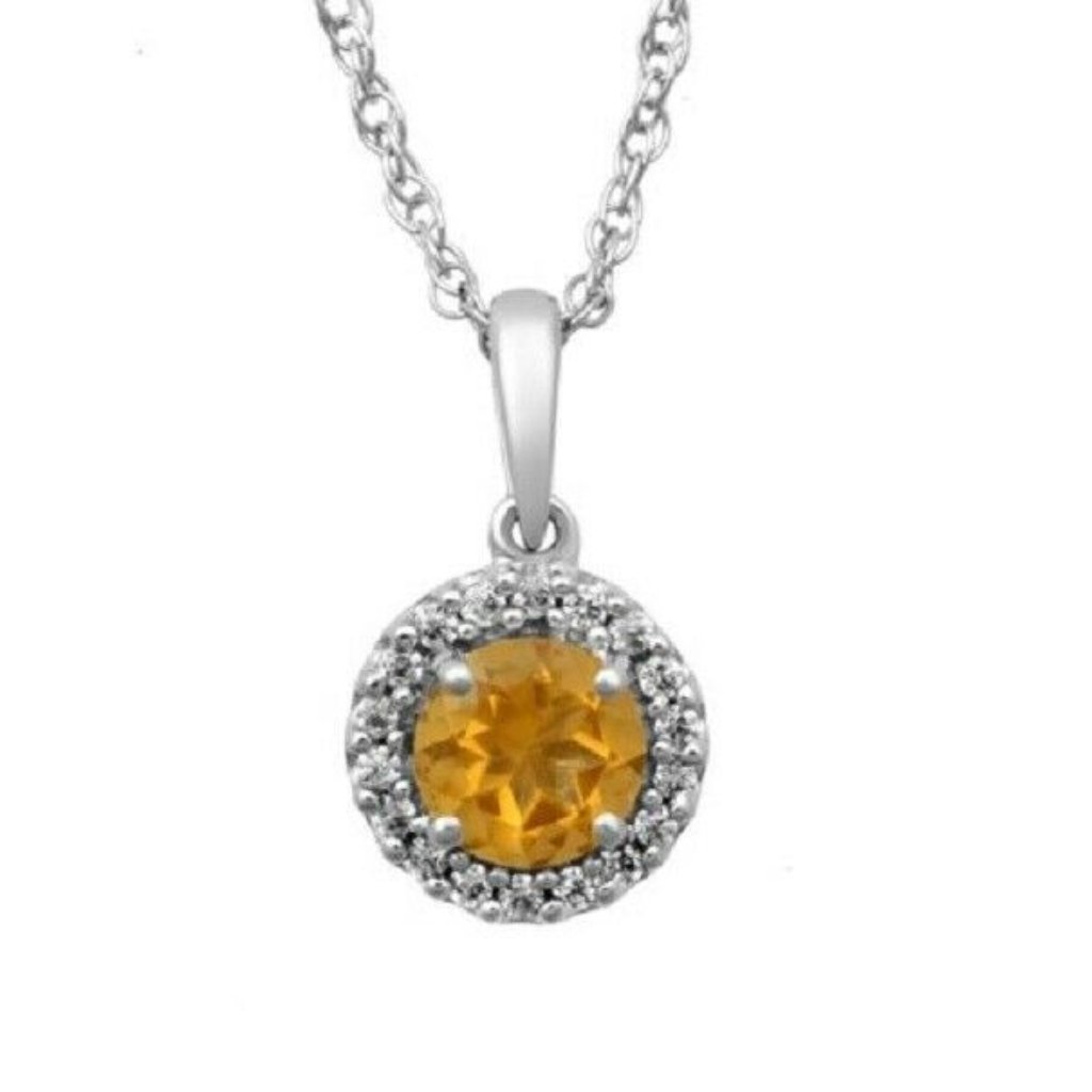 Sterling Silver Citrine And Cubic Zirconia Halo Pendant 18 Necklace 24$